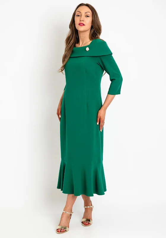 Cassandra Fishtail Midi Dress, Green Trendy Ruched Side Midi Dress