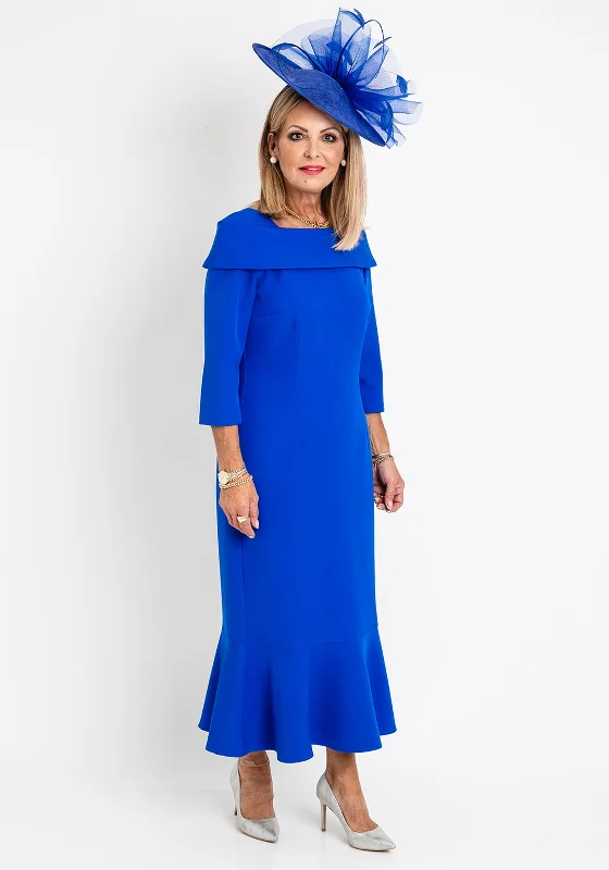 Cassandra Fishtail Midi Dress, Royal Blue Comfortable Geometric Print Midi Dress