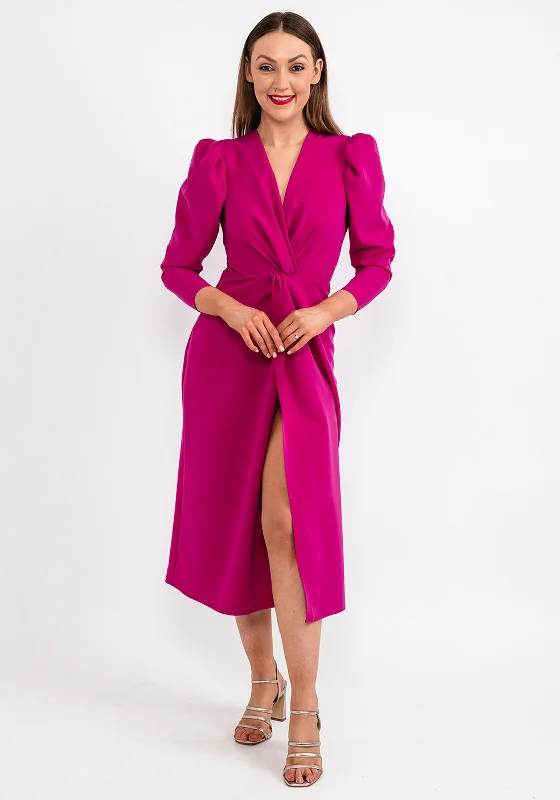 Cayro Monaco Puff Sleeve Midi Dress, Orquidea Comfortable Button Front Midi Dress