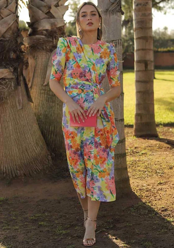 Cayro Floral Print Wrap Midi Dress, Multi Fashionable Pencil Midi Dress