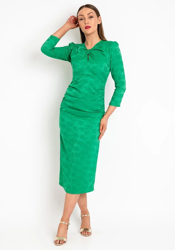 Cayro Iris Leaf Print Ruched Midi Dress, Green Cozy Wide Strap Midi Dress