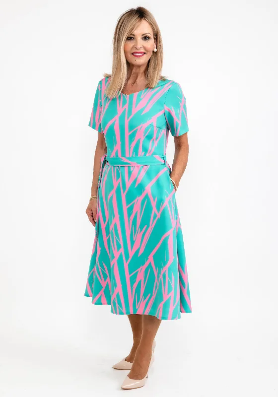 Coco Doll Anita Print Midi Dress, Green & Pink Stylish Silk Midi Dress
