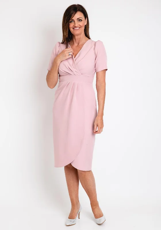 Coco Doll Toya Faux Wrap Midi Dress, Blush Comfortable Adjustable Strap Midi Dress