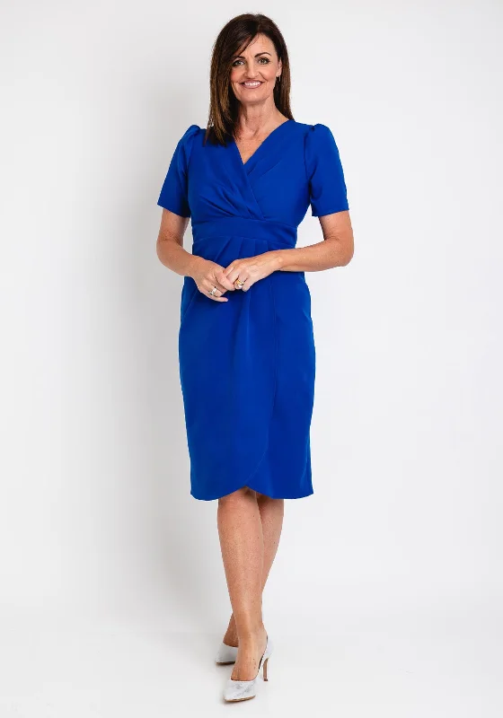 Coco Doll Toya Faux Wrap Midi Dress, Royal Blue Trendy Smocked Detail Midi Dress