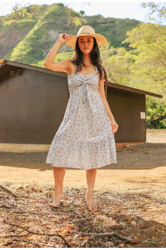 Darling Smock Bodice Midi Dress Trendy Ruffled Sleeve Midi Dress