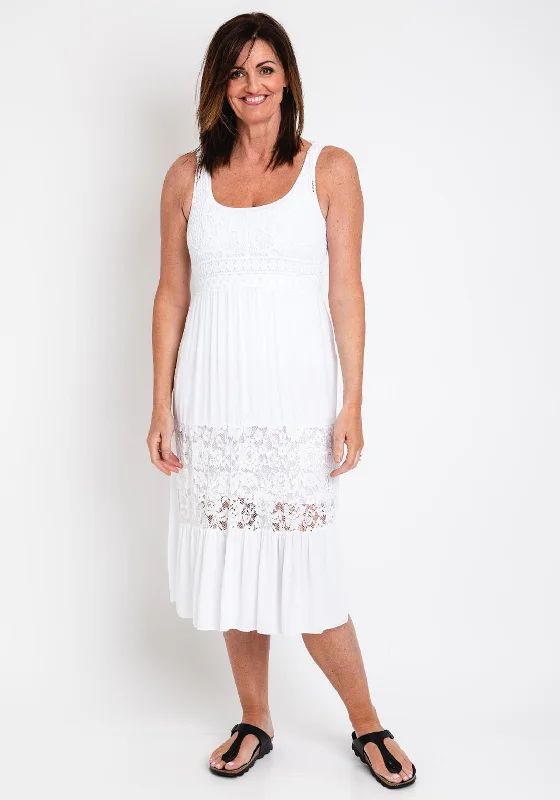 The Serafina Collection One Size Broidery Blouson Midi Dress, White Cozy Knit Midi Dress