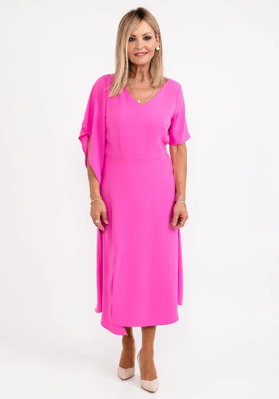 Ella Boo Drape Sleeve A Line Midi Dress, Pink Trendy Bodycon Midi Dress