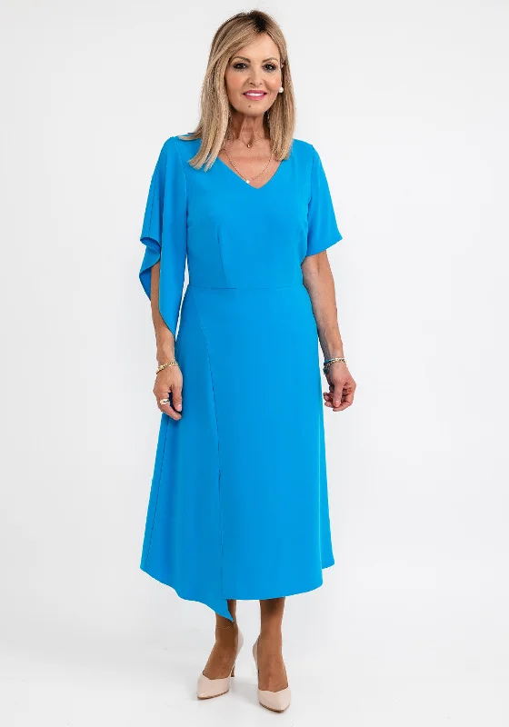 Ella Boo Drape Sleeve A Line Midi Dress, Ocean Trendy Shift Midi Dress