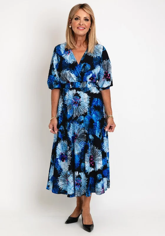 Ella Boo Floral Print A-Line Midi Dress, Multi Stylish Button-Down Midi Dress