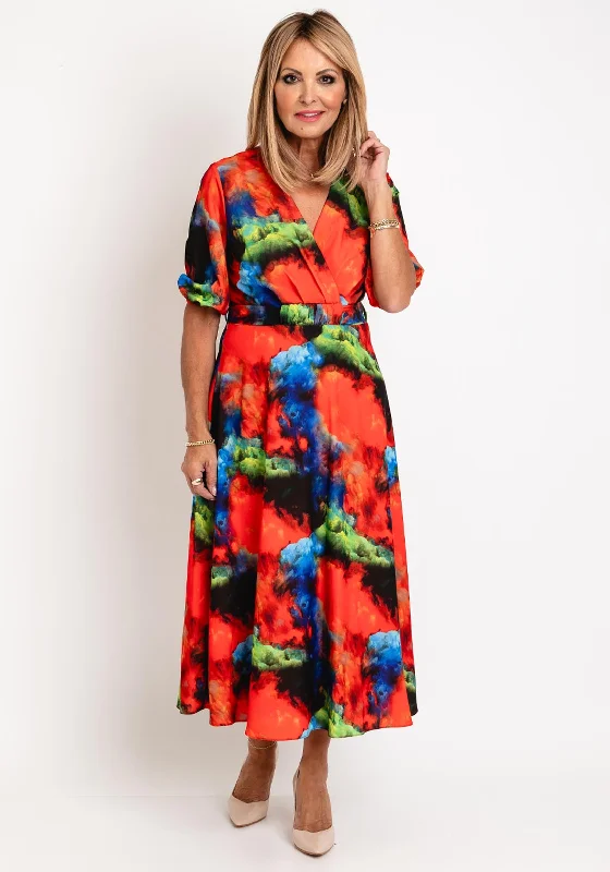 Ella Boo Watercolour Inspired Midi Dress, Multi Stylish Striped Midi Dress