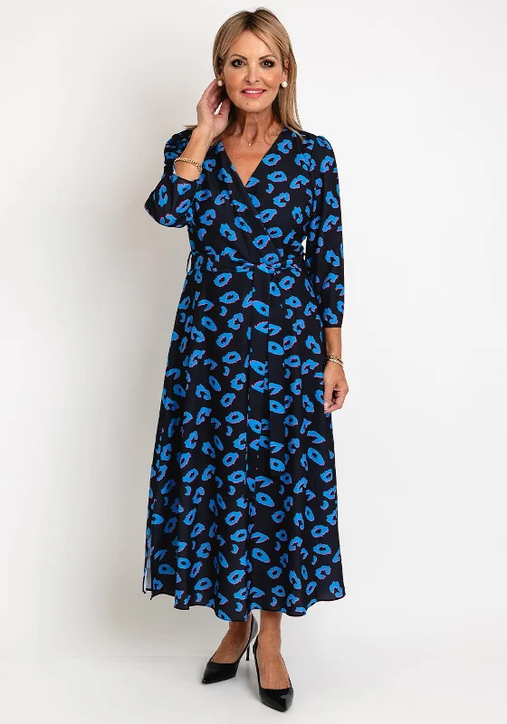 Ella Boo Leopard Print A-Line Midi Dress, Navy Multi Fashionable Shift Midi Dress