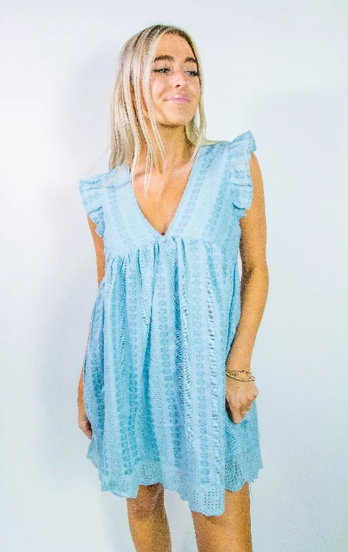 Embroidered Mini Dress with Shorts Fashionable Pleated Mini Dress