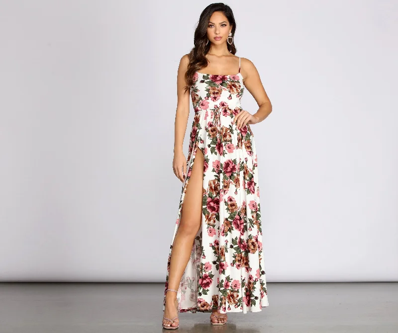 Fab In Floral Brushed Knit Maxi Dress Chic Boho Print Maxi Dress