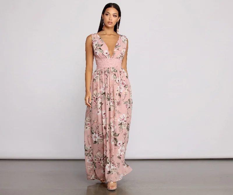 Floral Beauty Sleeveless Chiffon Maxi Dress Classic Black Maxi Dress