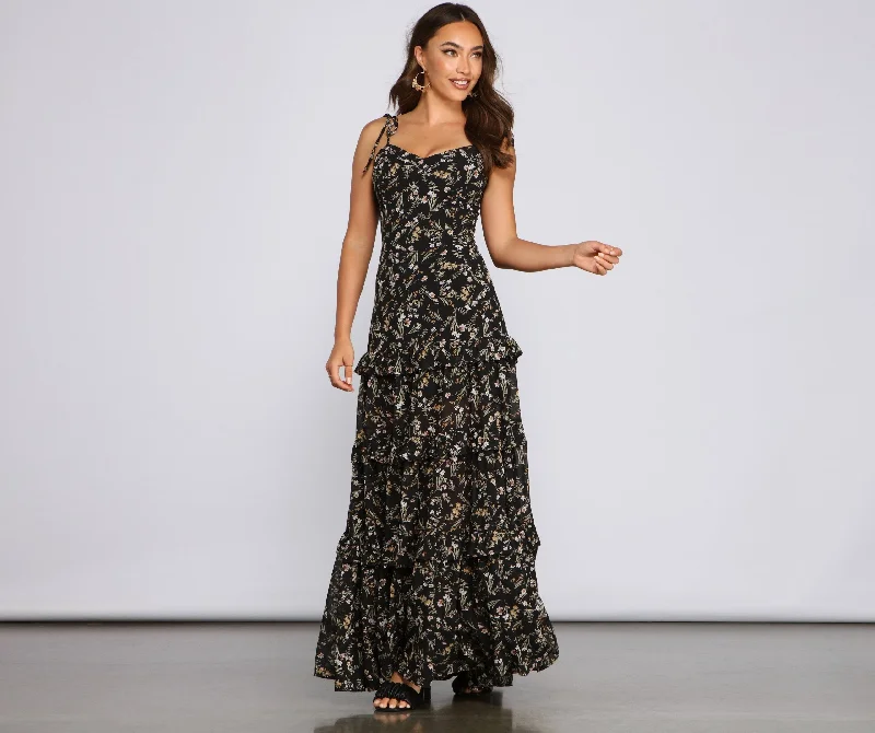 Floral Desire Ruffled Maxi Dress Cozy Maxi Dress with Slit