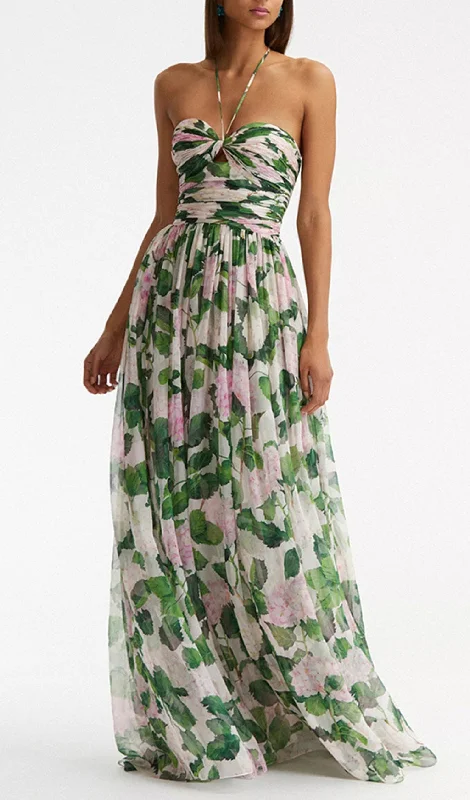 FLORAL HALTERNECK MAXI DRESS IN GREEN Stylish Off-Shoulder Maxi Dress