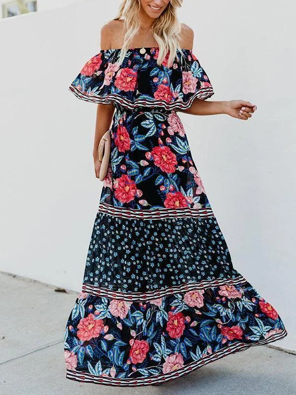 Floral Off Shoulder Beach Maxi Dress Fashionable Chiffon Maxi Dress