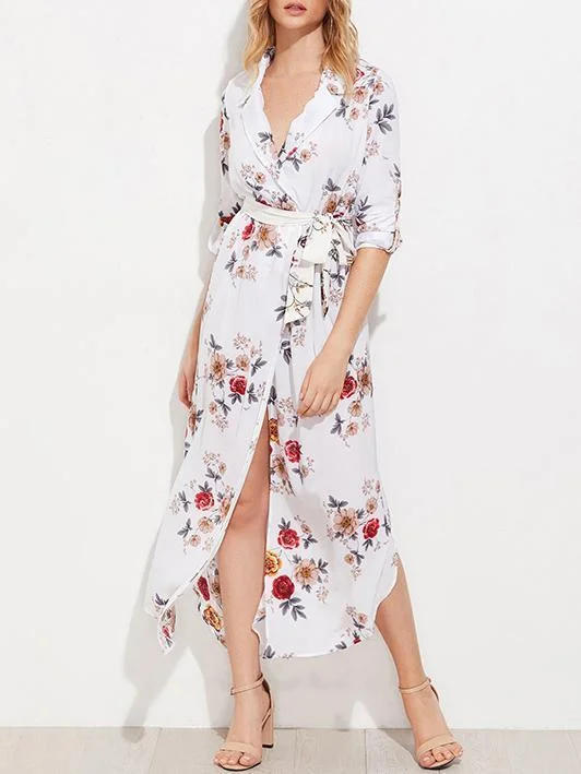 Floral Print V-neck Split-front Bohemia Maxi Dress Cozy Wrap Maxi Dress