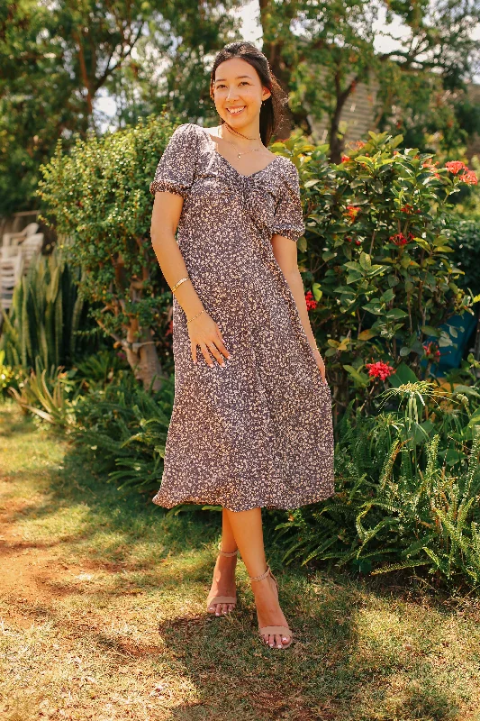Floral Puff Sleeve Midi Dress (2 colors) (FINAL SALE) Cozy A-Line Midi Dress