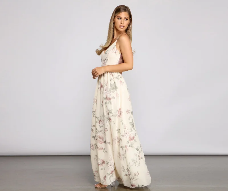 Floral Romance Chiffon Maxi Dress Trendy Maxi Dress with Lace