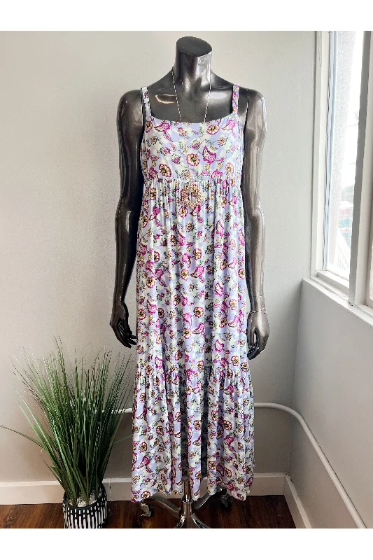 Floral Tiered Midi Dress (FINAL SALE) Trendy Off-Shoulder Button Midi Dress