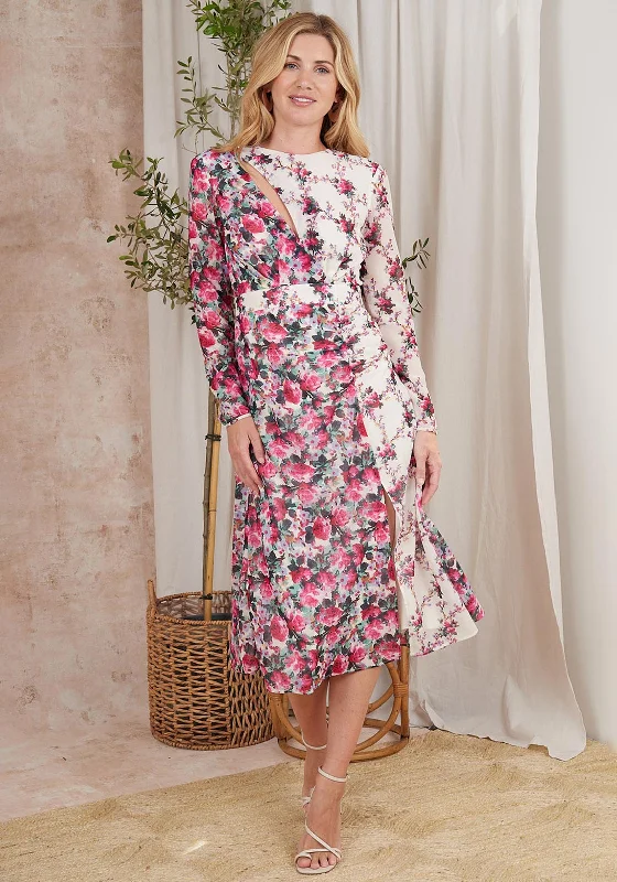 Hope & Ivy Doroty Floral Midi Dress, Pink Multi Chic Off-Shoulder Midi Dress
