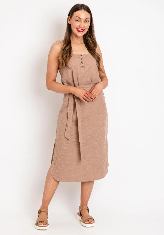 Ichi Woven Straight Midi Dress, Beige Trendy Floral Wrap Midi Dress