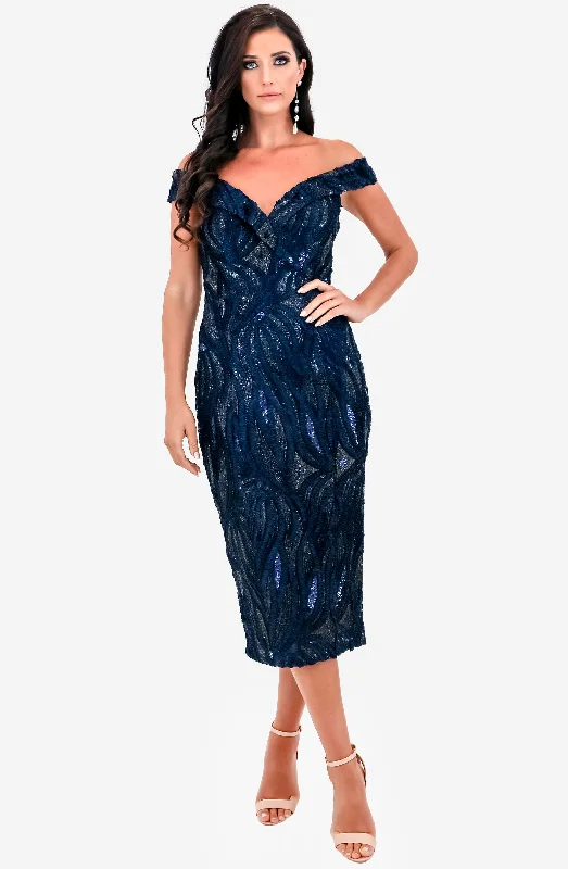 Reese Navy Midi Dress by Jadore (JX1018) Cozy Ribbed Knit Midi Dress