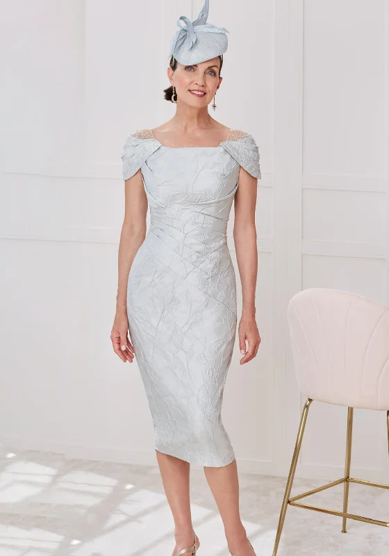 John Charles Jacquard Mesh Shoulder Midi Dress, Silver Comfortable Sleeveless Midi Dress