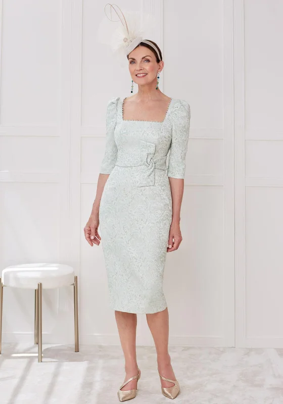 John Charles Jacquard Bow Waist Midi Dress, Pistachio Fashionable Chiffon Midi Dress