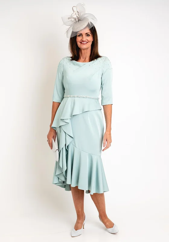 John Charles Waterfall Drape Midi Dress, Egg Shell Stylish Wraparound Midi Dress