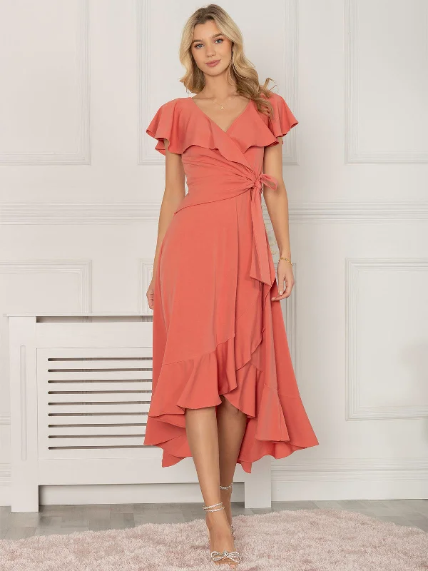 Jolie Moi Alleigh Frill Maxi Dress, Rusty Red Stylish Boho Chic Maxi Dress