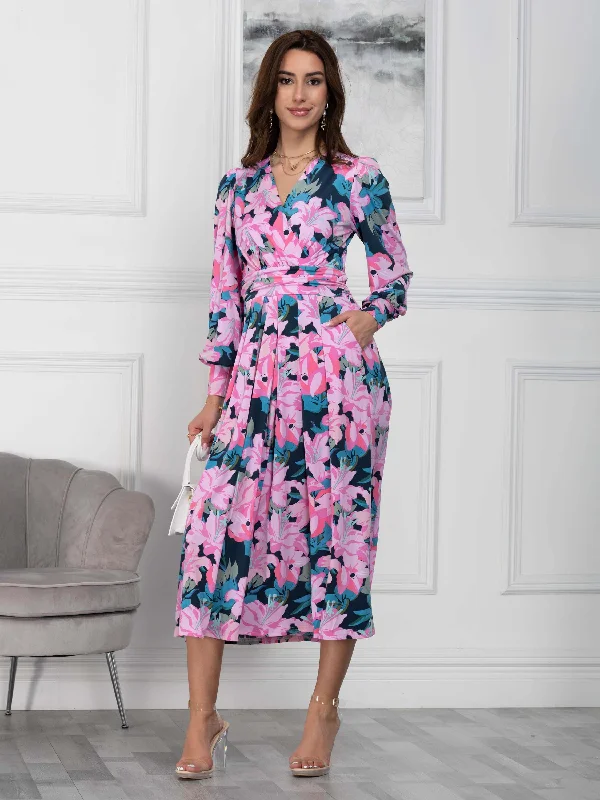 Jolie Moi Allyn Long Sleeved Maxi Dress, Floral Multi Stylish A-Line Maxi Dress