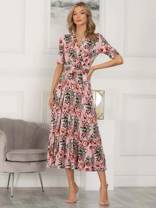 Jolie Moi Coleen Wrap Maxi Dress, Pink Floral Cozy Knit Maxi Dress