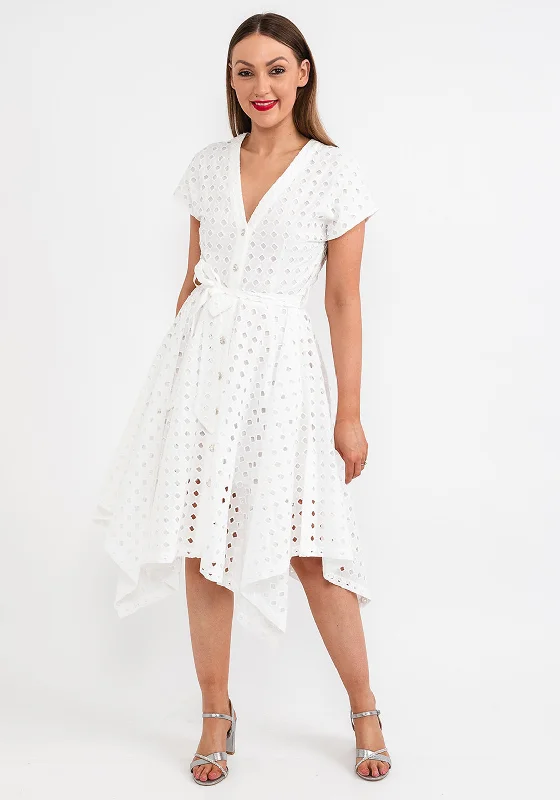 Jovonna Foro Embroidered Midi Dress, White Comfortable Short Sleeve Midi Dress