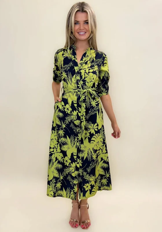 Kate & Pippa Capri Leaf Print Midi Dress, Flower Navy & Lime Cozy Knit Midi Dress
