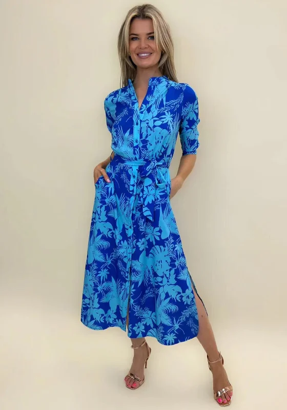 Kate & Pippa Capri Leaf Print Midi Dress, Flower Blue Stylish Vintage Midi Dress