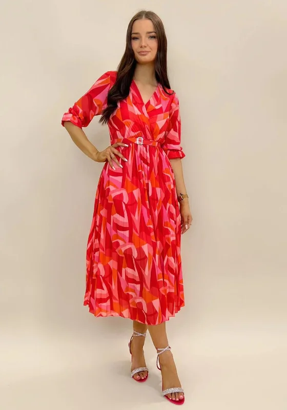 Kate & Pippa Positano Midi Dress, Orange & Pink Trendy Boho Midi Dress