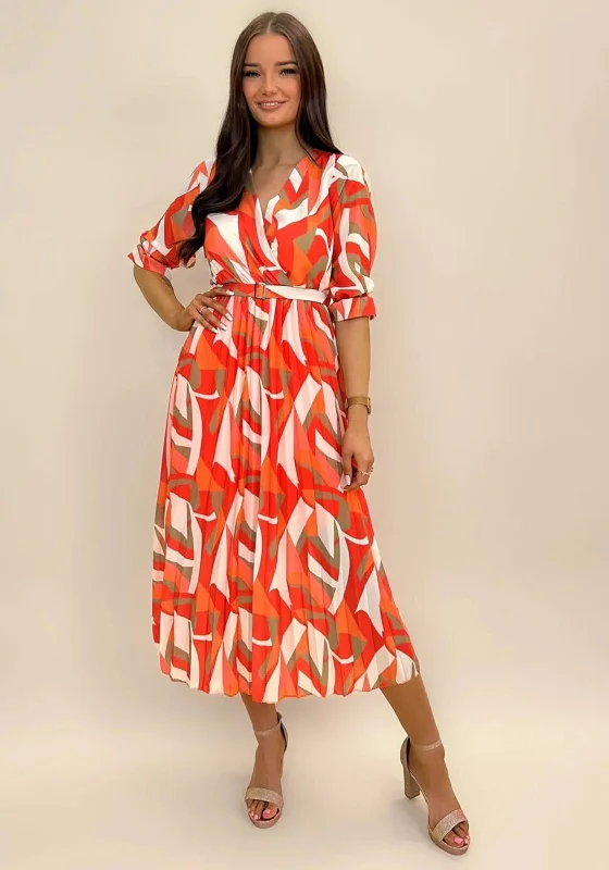 Kate & Pippa Positano Midi Dress, Orange Multi Trendy A-Line Midi Dress