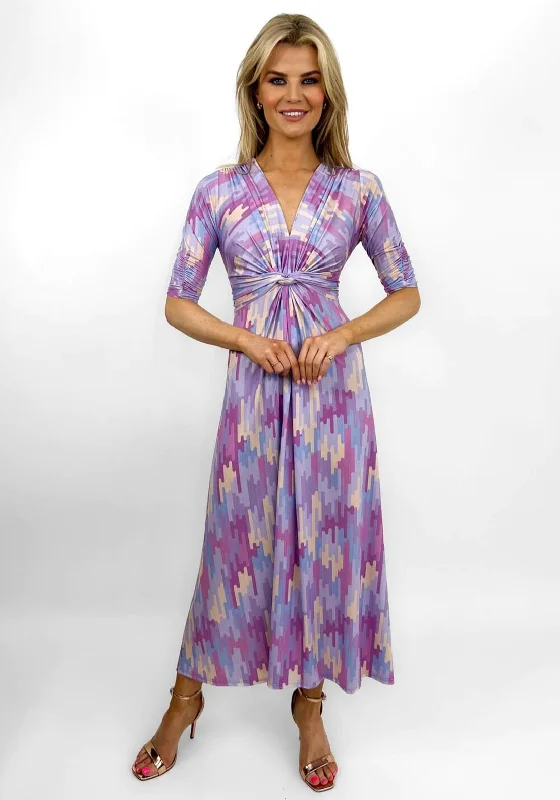 Kate & Pippa Alana Knot Print Midi Dress, Lilac Multi Fashionable Casual Midi Dress