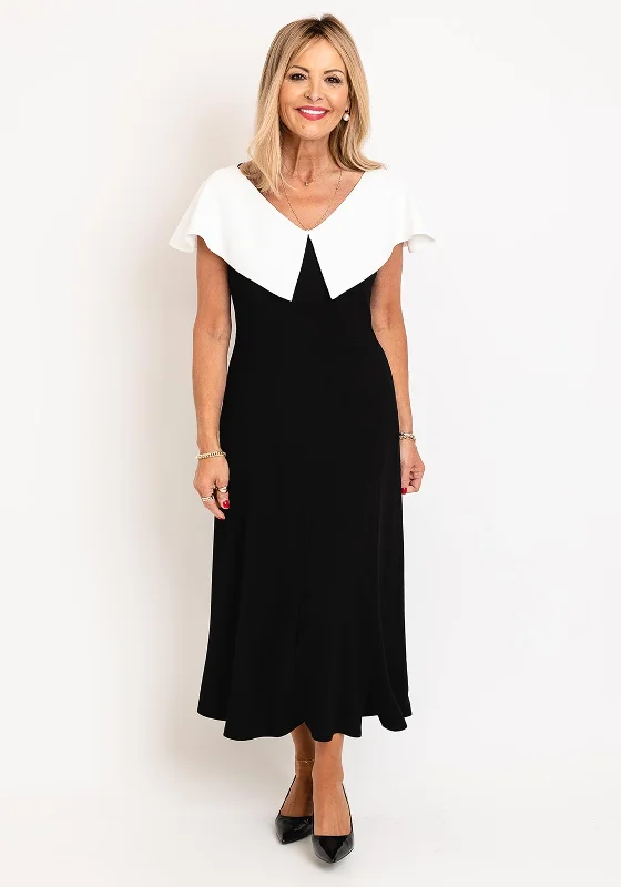 Kate Cooper Button Back Midi Dress, Black & White Stylish Button-Down Midi Dress