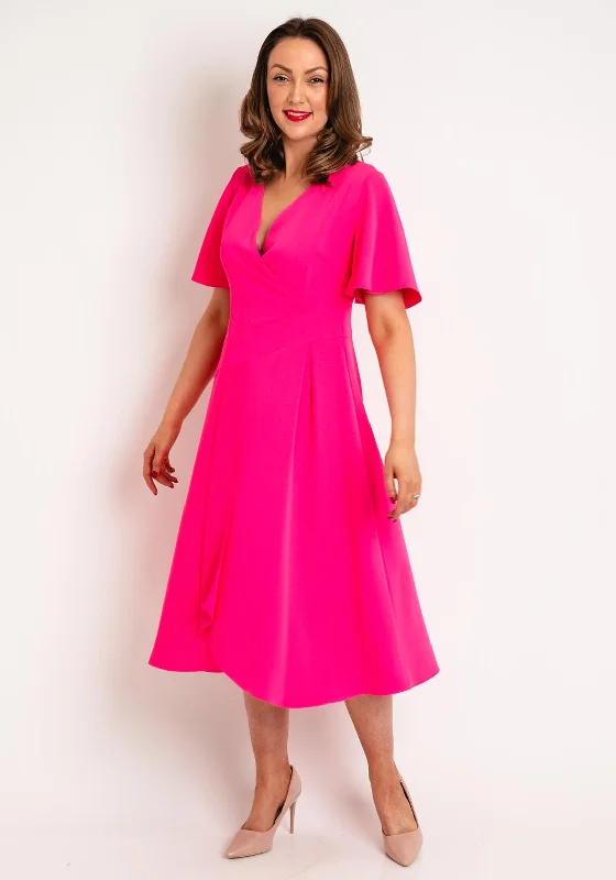 Kate Cooper Mock Wrap Midi Dress, Pink Fashionable One-Shoulder Midi Dress