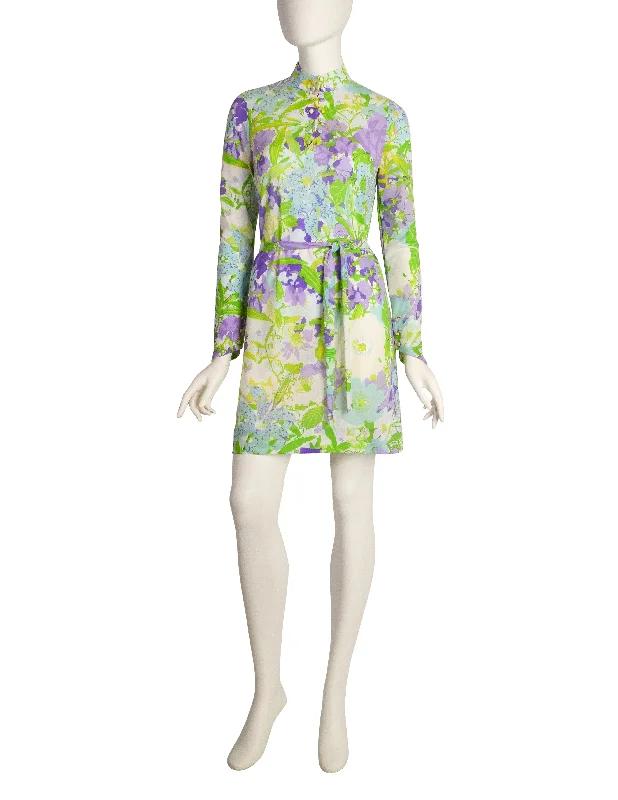 Ken Scott Vintage 1967 Poggio Imperiale Purple Green Floral Print Mini Dress Elegant Sequin Mini Dress Ken Scott Vintage 1967 Poggio Imperiale Purple Green Floral Print Mini Dress Elegant Sequin Mini Dress