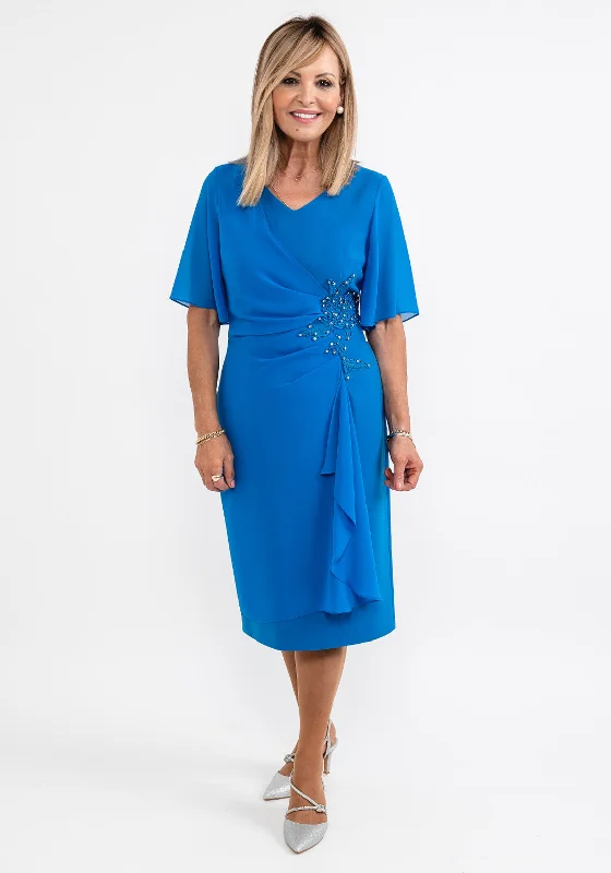 Lizabella Applique Waist Chiffon Ruched Midi Dress, Blue Stylish Animal Print Midi Dress