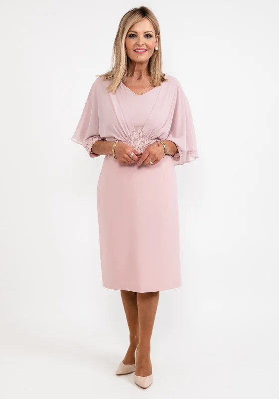 Lizabella Applique Waist Pencil Midi Dress, Blush Fashionable Fitted Midi Dress