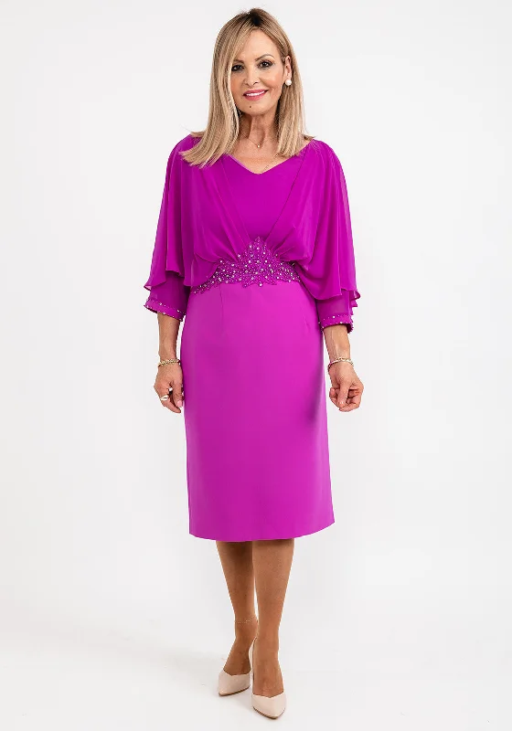 Lizabella Applique Waist Pencil Midi Dress, Fuchsia Fashionable Pencil Midi Dress