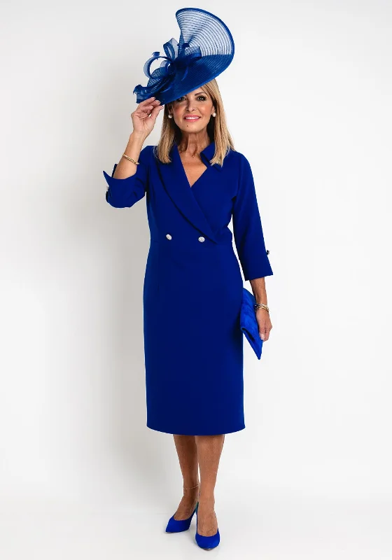 Claudia C Victoria Pencil Midi Dress, Royal Blue Trendy Off-Shoulder Ruffle Midi Dress