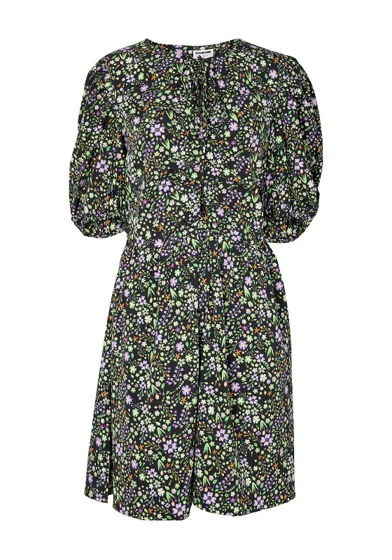 Noisy May Devon Floral Mini Dress, Black Multi Cozy Ruched Mini Dress