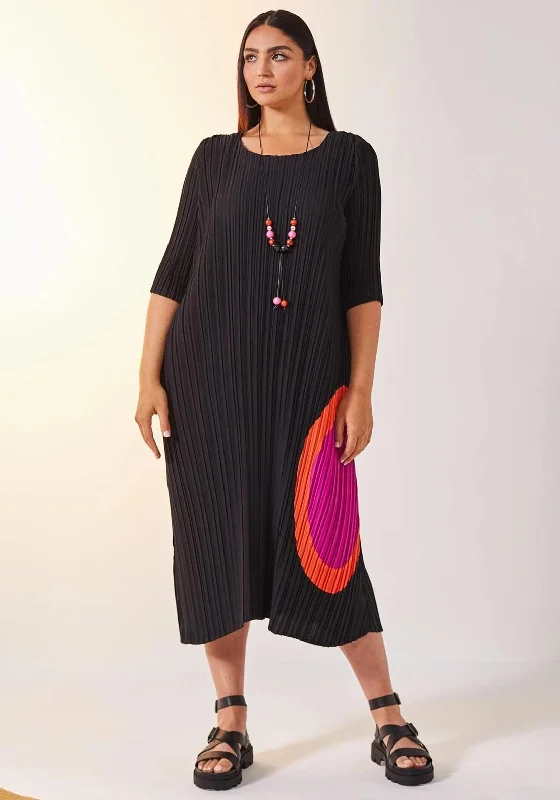 Ora Pleated Tunic Midi Dress, Black Multi Comfortable Empire Waist Midi Dress