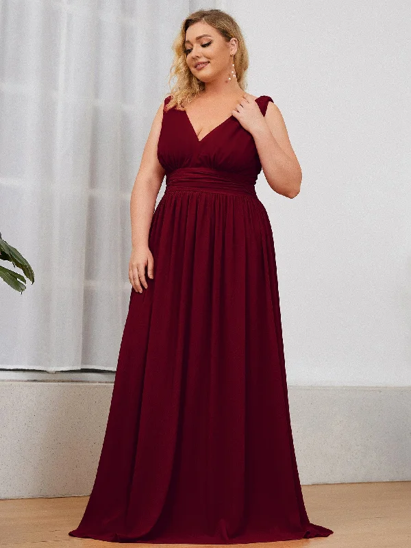 Plus Size Sleeveless V-Neck Chiffon Semi Formal Maxi Dress Elegant Lace Maxi Dress